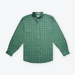 LL Bean Mens Large Green Check Cotton Shirt